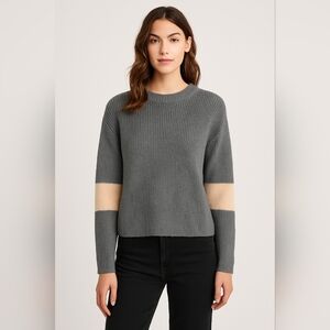 Velvet by Graham & Spencer Wool Blend Colorblock Sweater Gray Beige Small